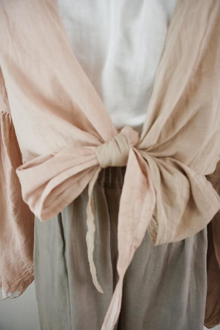 W gauze  Puff sleeve cardigan  Cafelate x Orangebeige