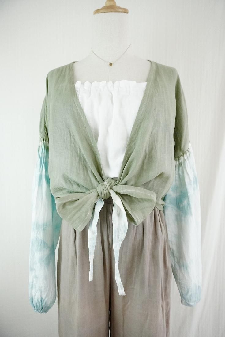 W gauze  Puff sleeve cardigan Greentea x IceMint