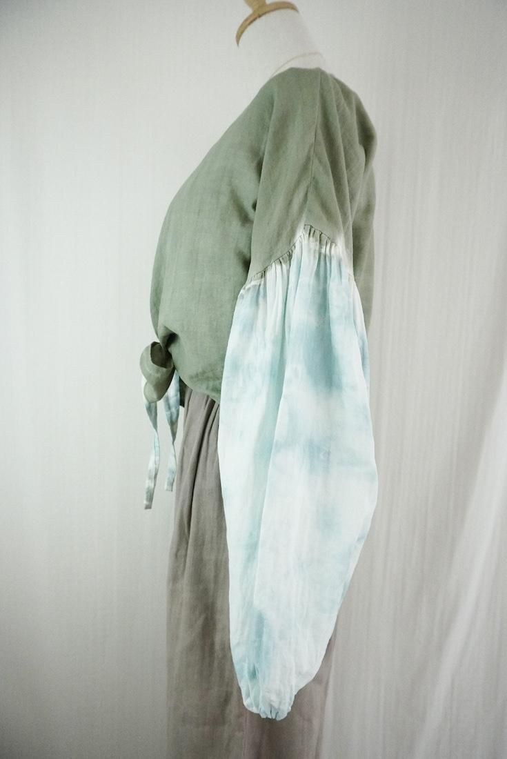 W gauze  Puff sleeve cardigan Greentea x IceMint