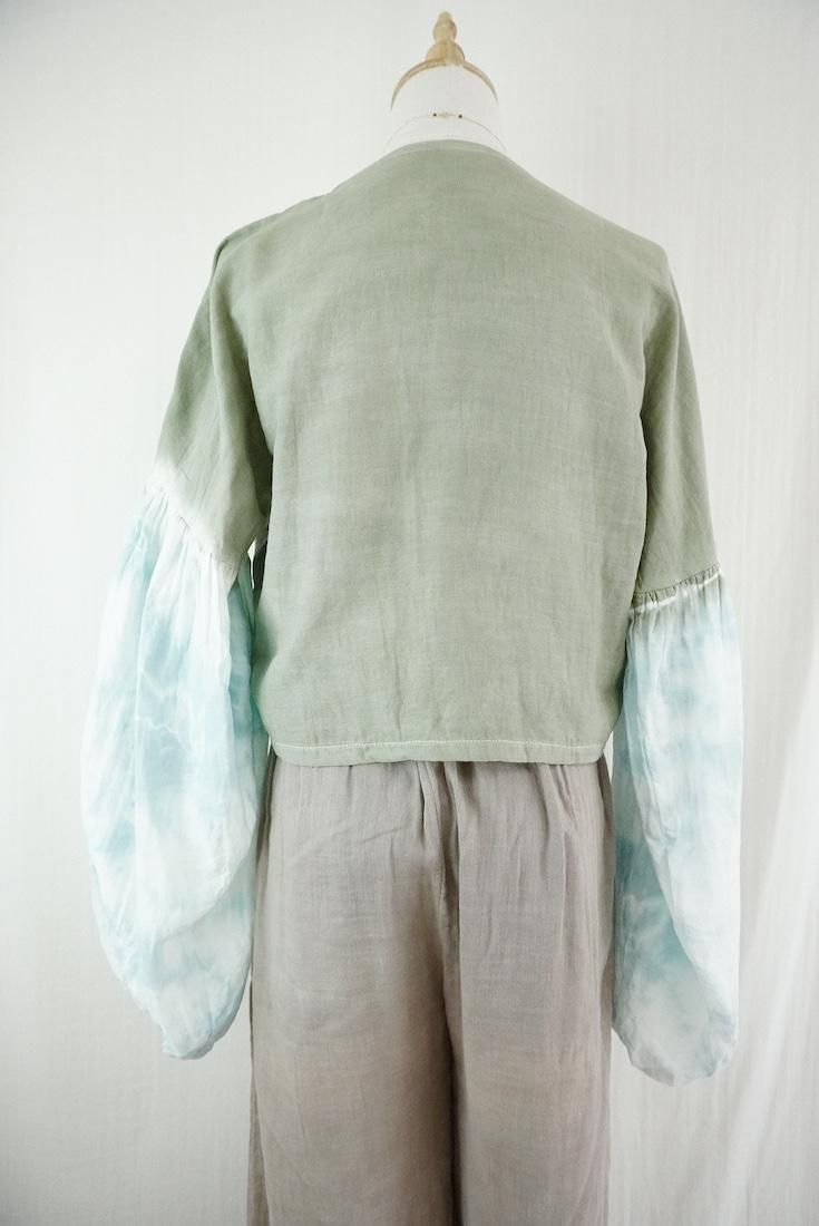W gauze  Puff sleeve cardigan Greentea x IceMint