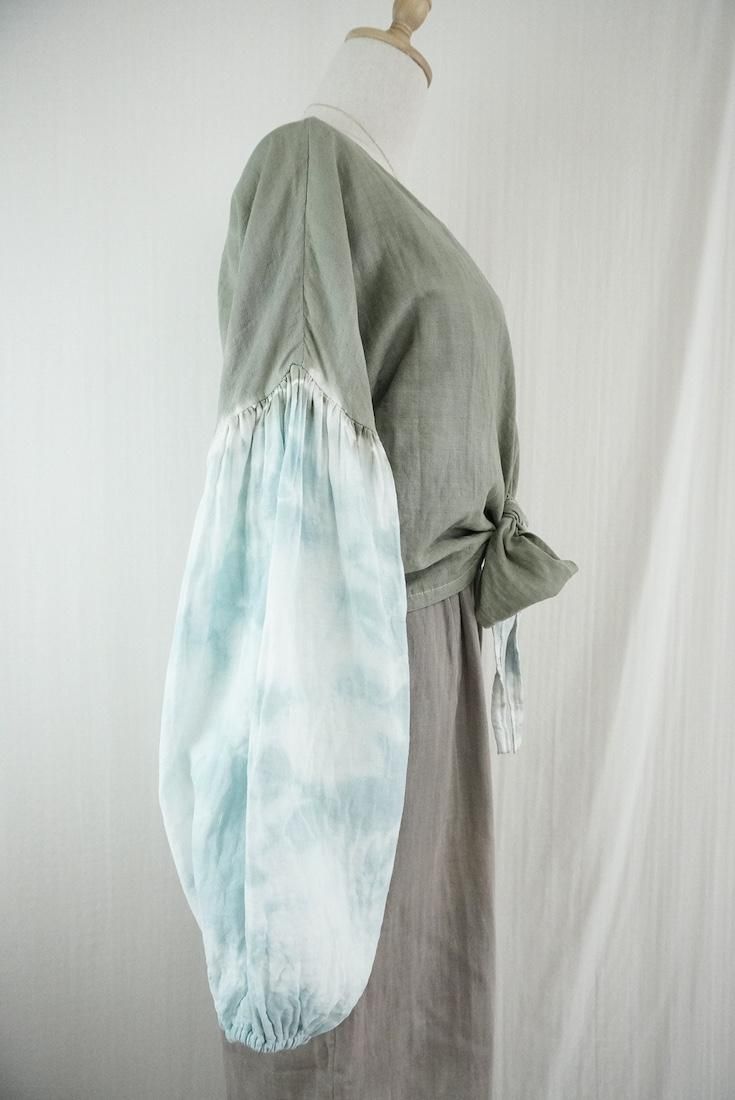 W gauze  Puff sleeve cardigan Greentea x IceMint