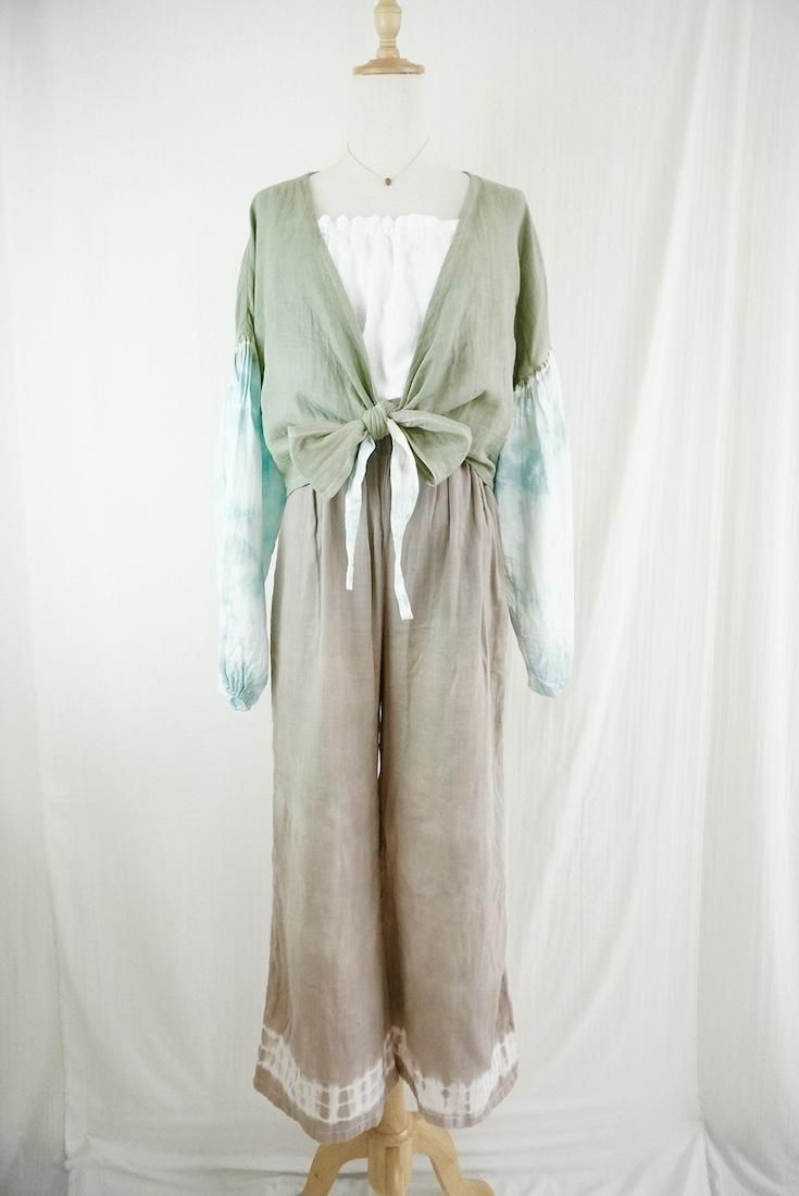 W gauze  Puff sleeve cardigan Greentea x IceMint