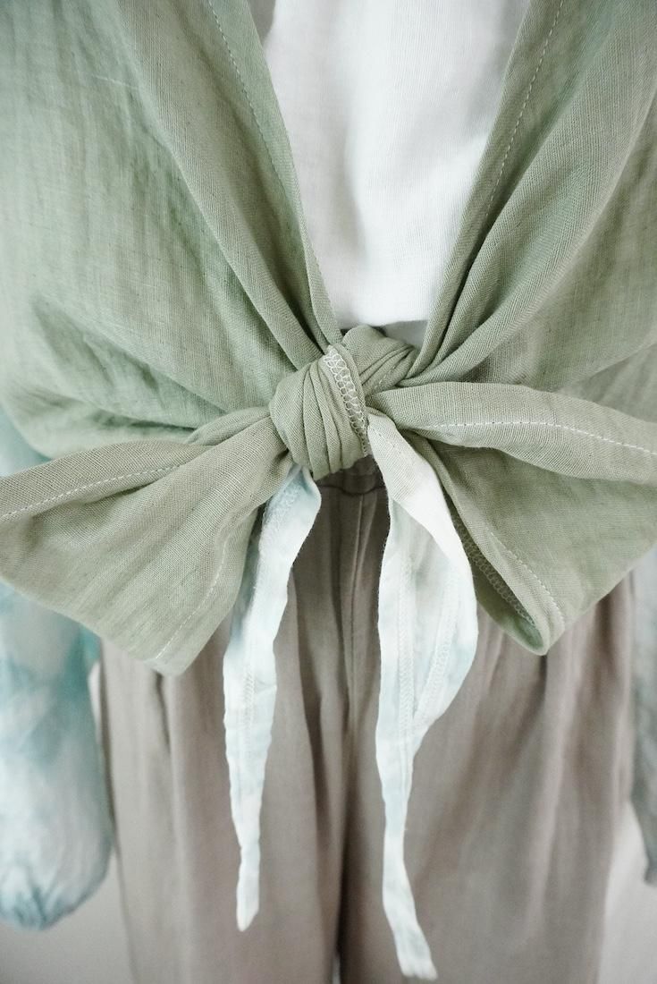 W gauze  Puff sleeve cardigan Greentea x IceMint
