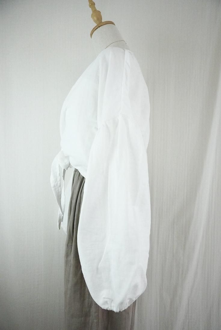 W gauze  Puff sleeve cardigan Natural