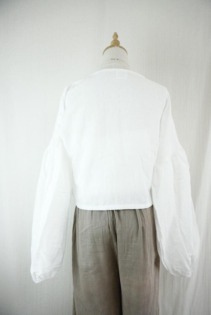W gauze  Puff sleeve cardigan Natural