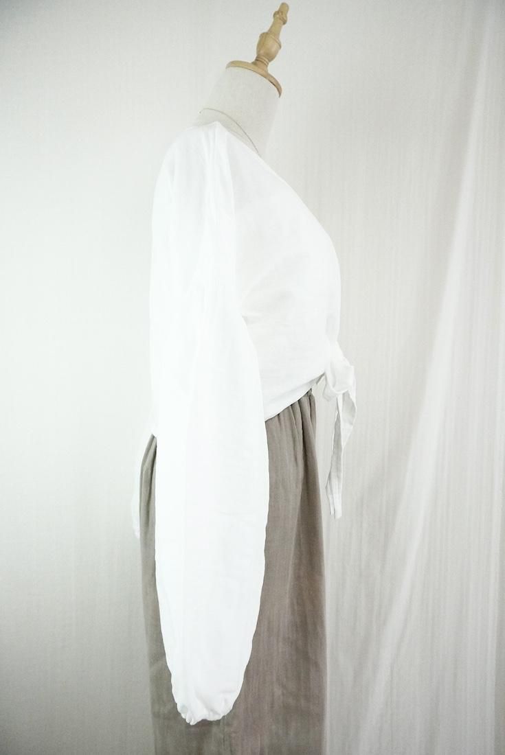 W gauze  Puff sleeve cardigan Natural