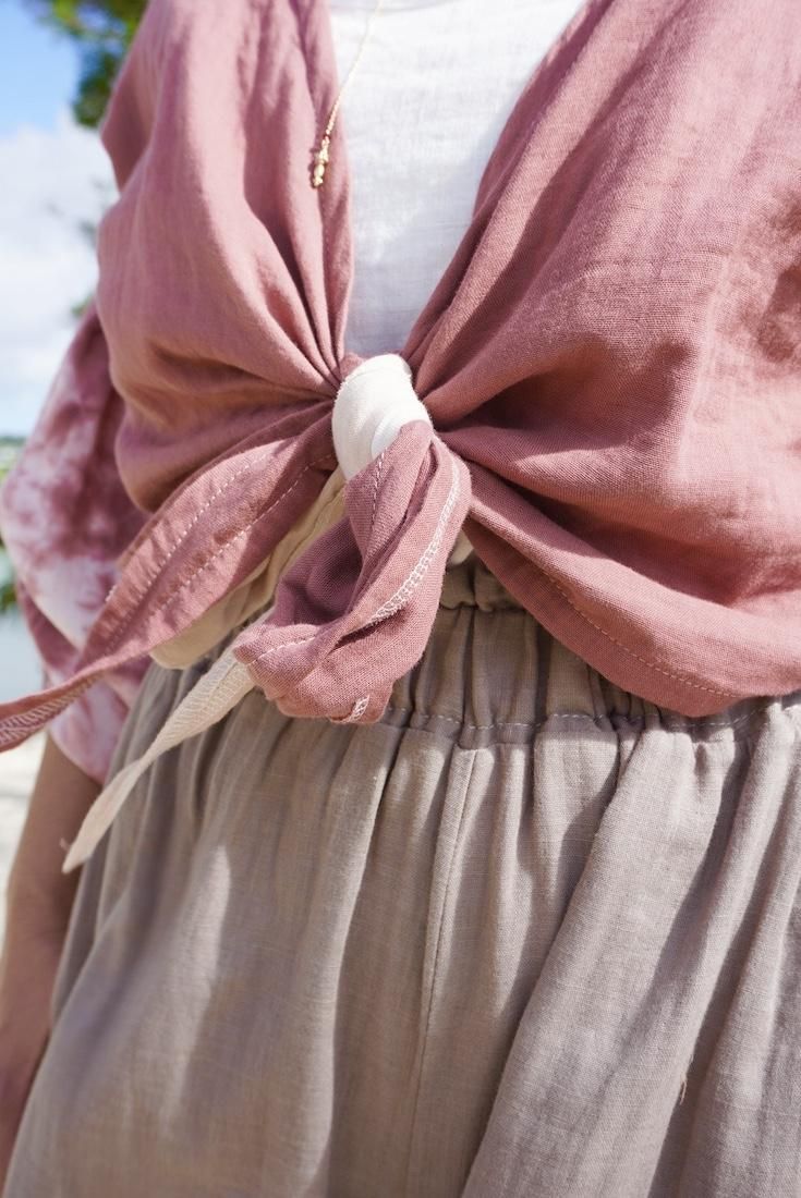 W gauze  Puff sleeve cardigan Natural