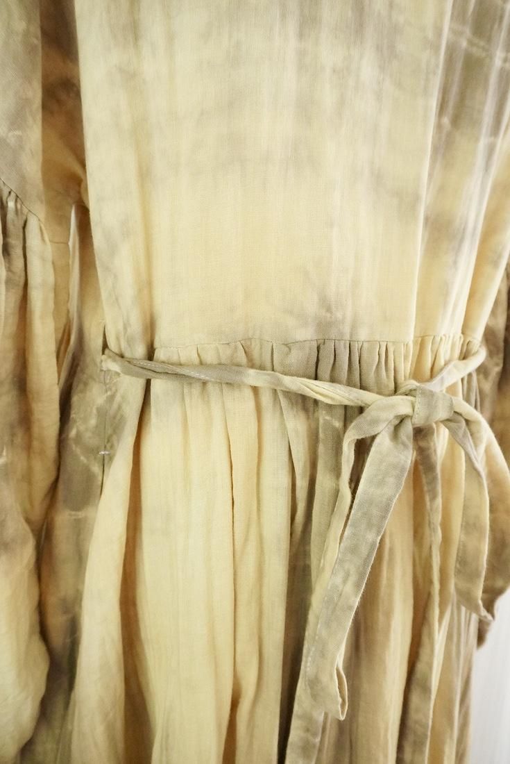 W-gauze Puff sleeve wrap long dress  Custard x Greige