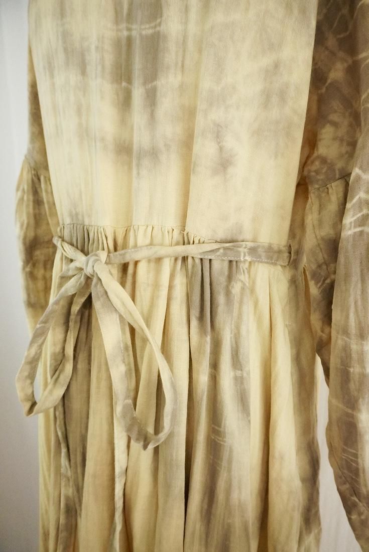 W-gauze Puff sleeve wrap long dress  Custard x Greige
