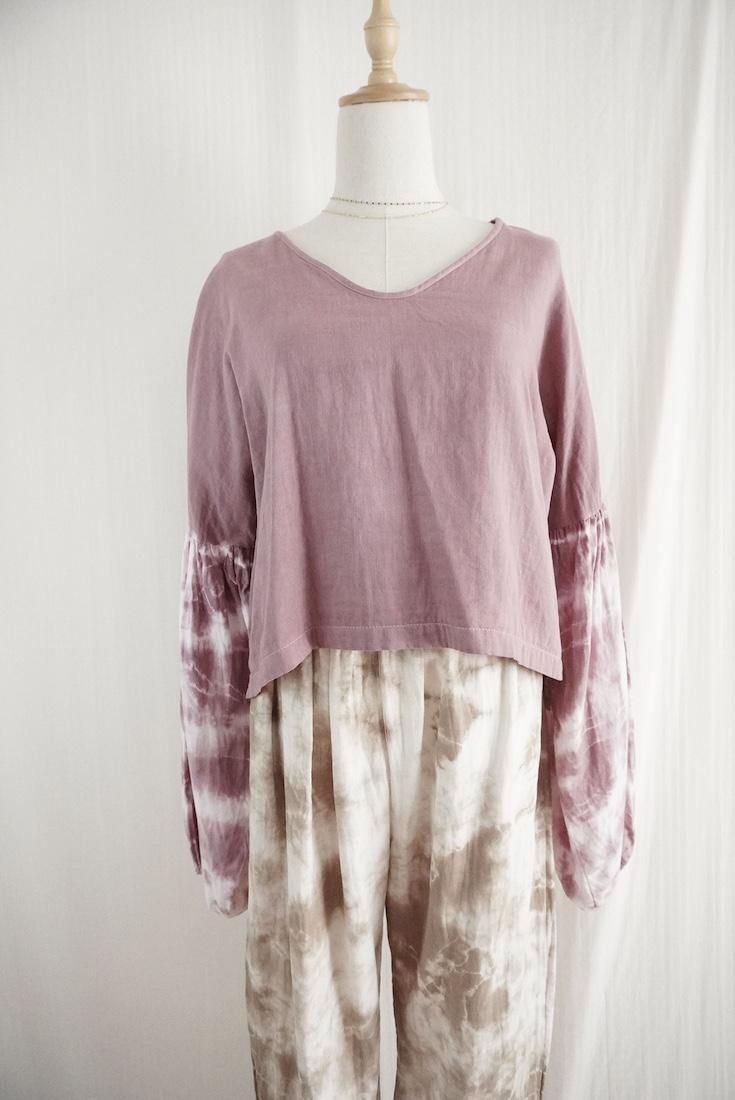 W-Gauze  Puff sleeve top Wine