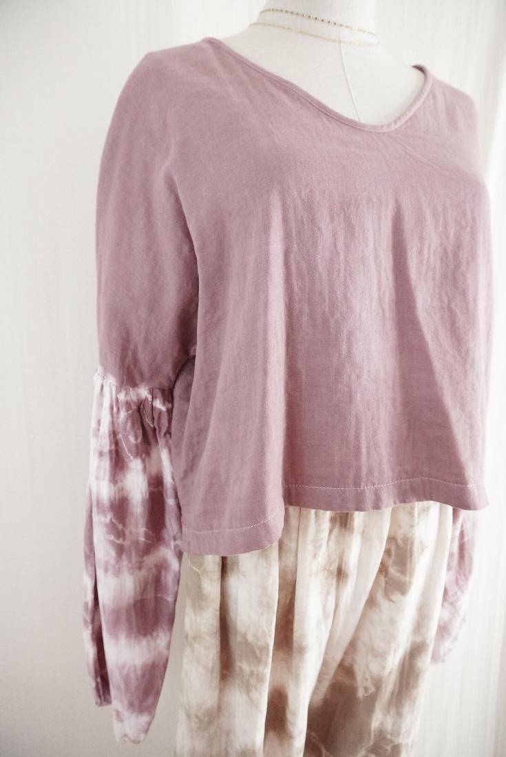 W-Gauze  Puff sleeve top Wine