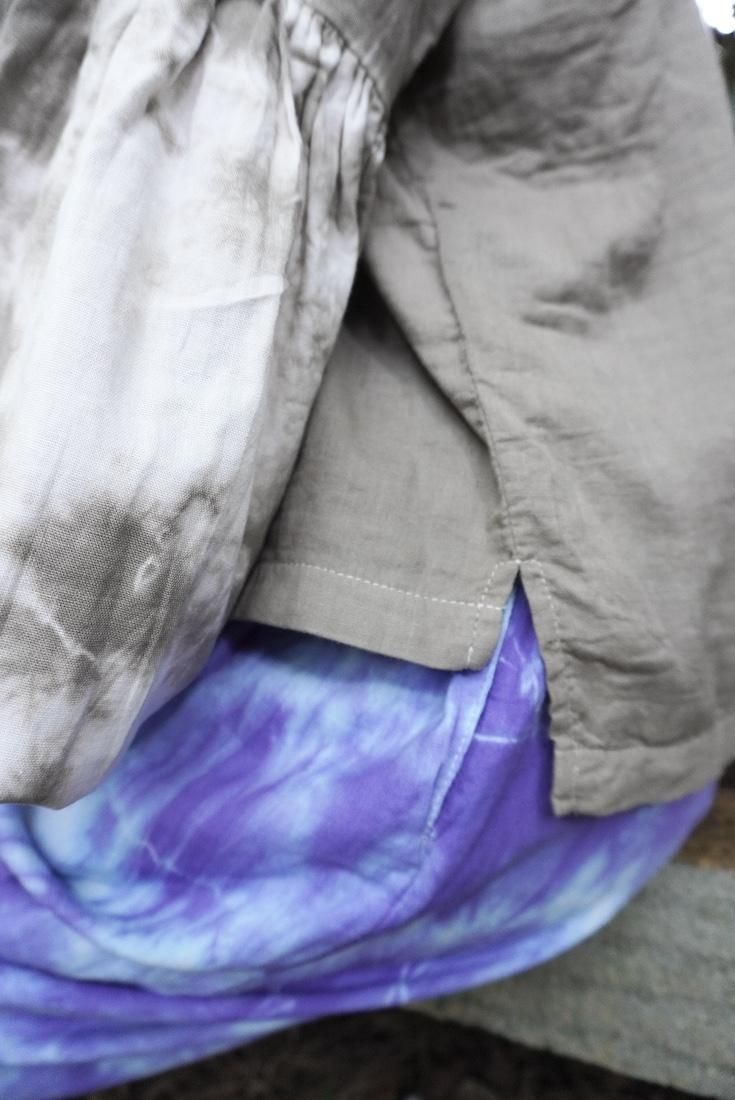 W-Gauze  Puff sleeve top Coffee x AshBlue