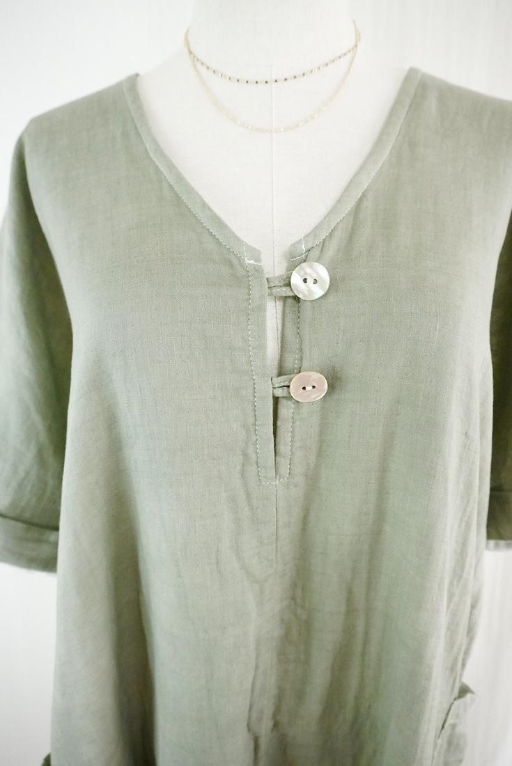 W-gauze Short sleeve rompers Greentea