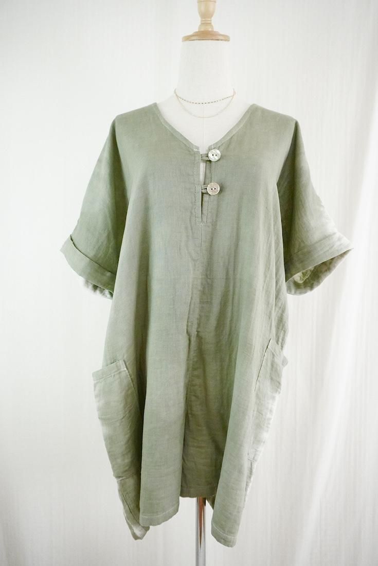 W-gauze Short sleeve rompers Greentea