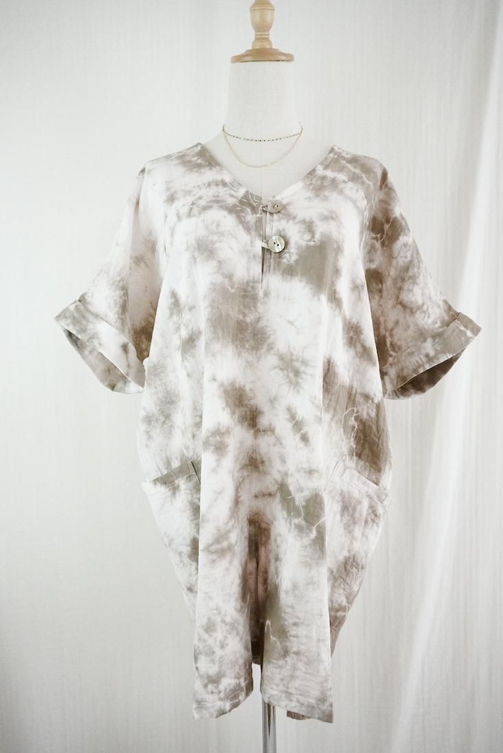 W-gauze Short sleeve rompers Greige