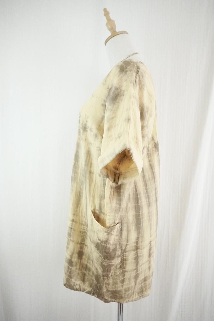 W-gauze Short sleeve rompers Custard x Greige