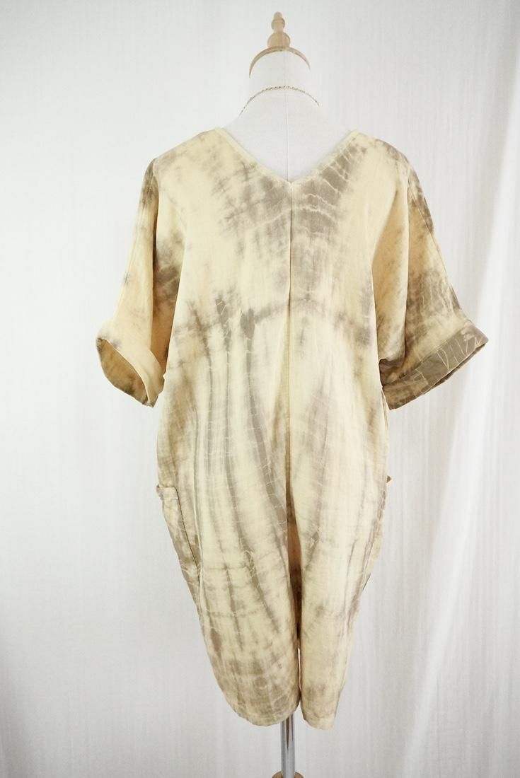 W-gauze Short sleeve rompers Custard x Greige