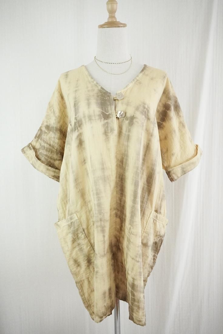 W-gauze Short sleeve rompers Custard x Greige