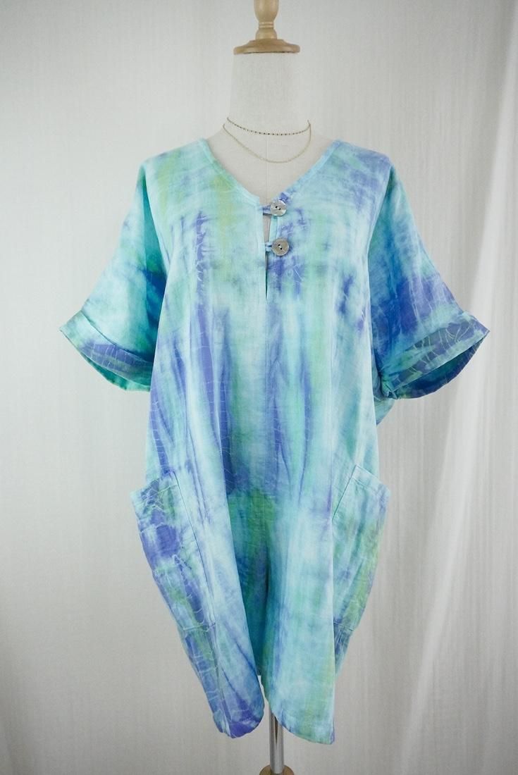W-gauze Short sleeve rompers Freshgreen x Horizon