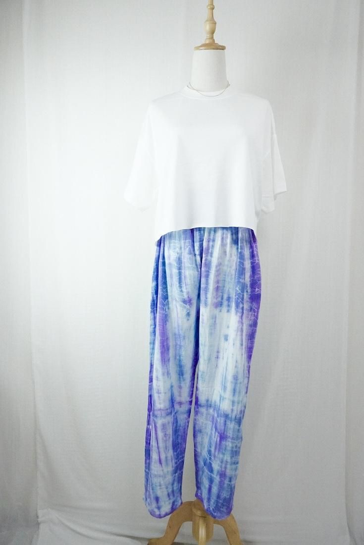 W gauze Lazy Pants DeepBlue x Purple