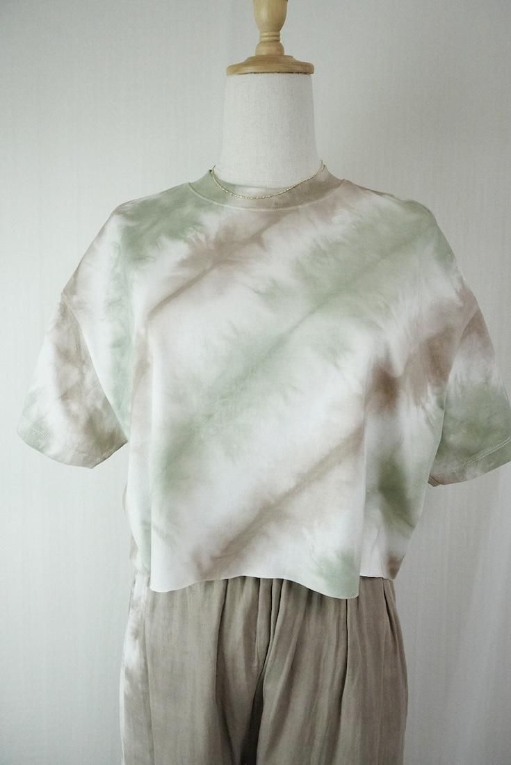 SUPIMA Coton Cut off tee Greentea x Greige