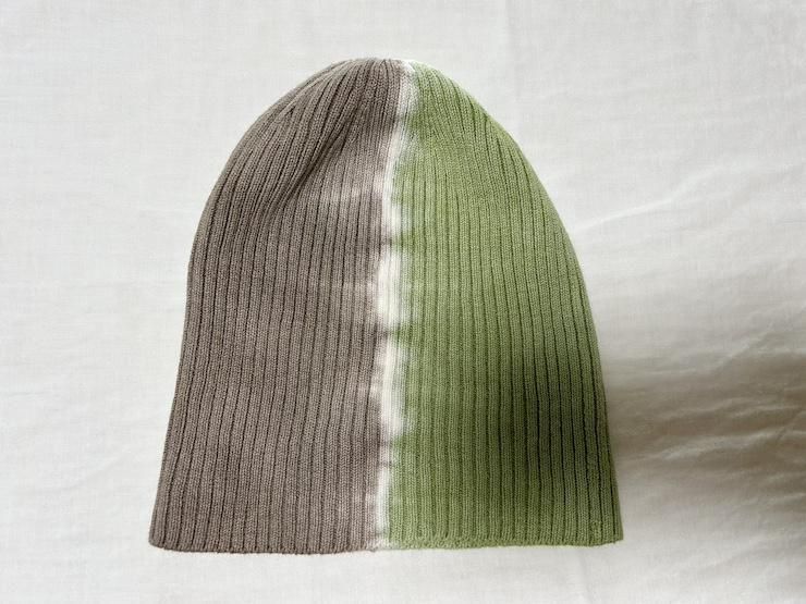 Knit Cap  Greige x MossGreen 