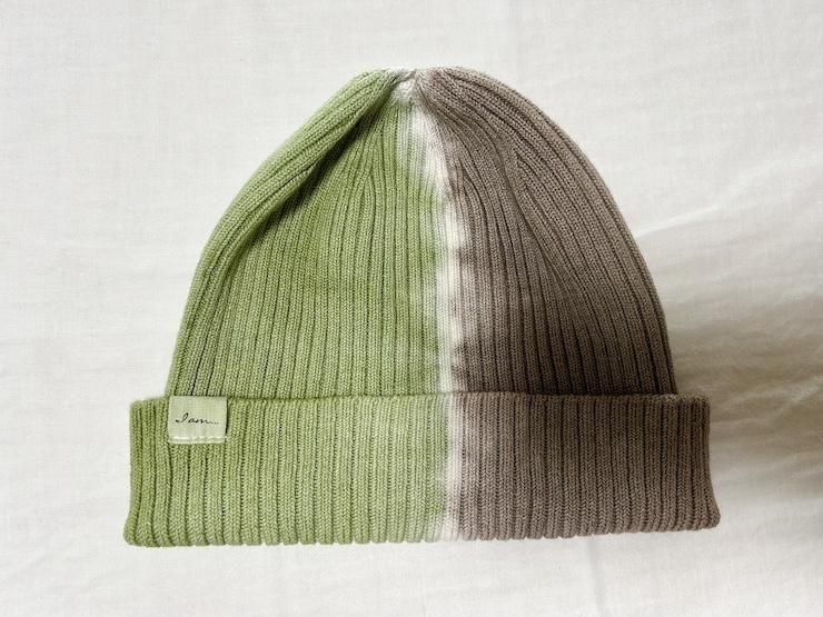 Knit Cap  Greige x MossGreen 