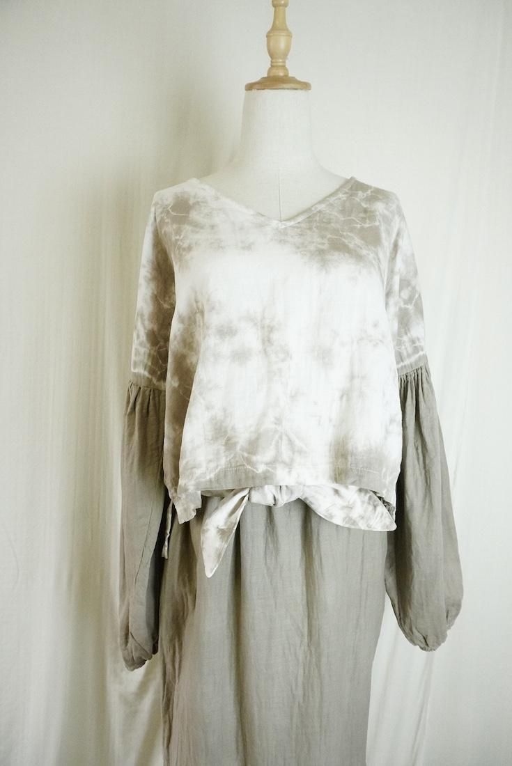W-Gauze  Puff sleeve top Greige