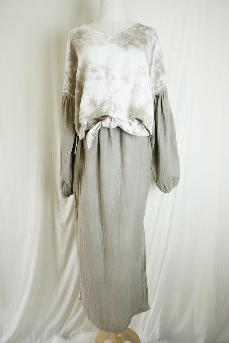 W-Gauze  Puff sleeve top Greige
