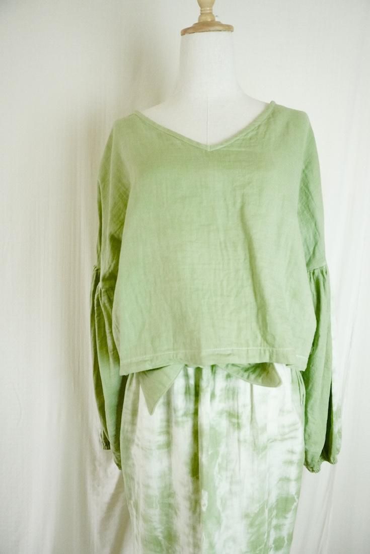 W-Gauze  Puff sleeve top MossGreen