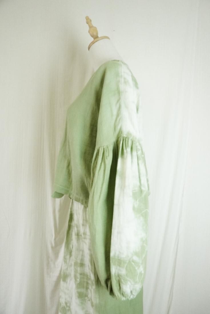 W-Gauze  Puff sleeve top MossGreen