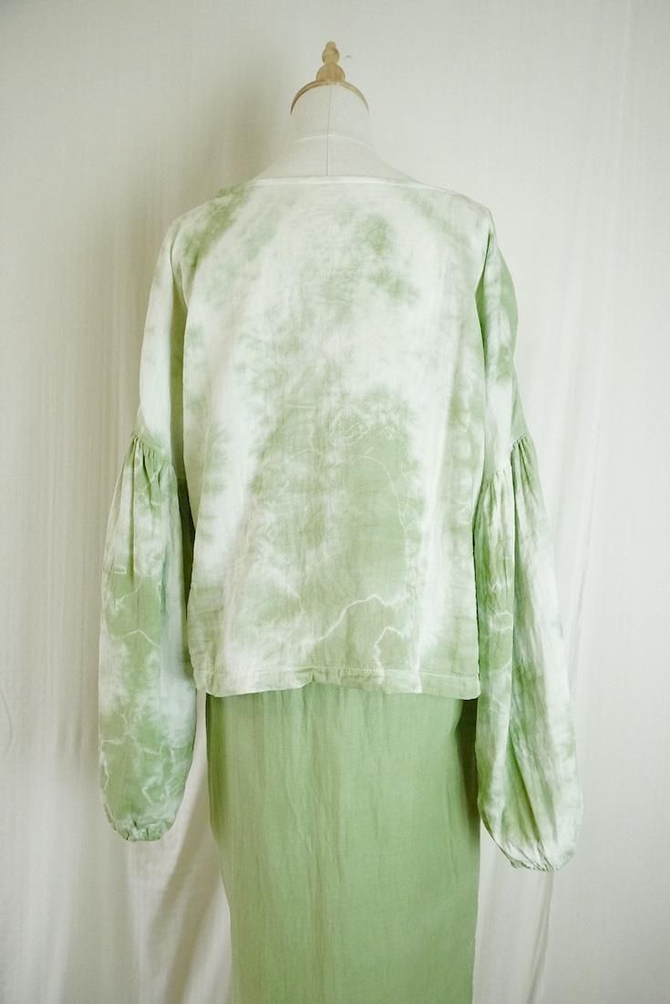 W-Gauze  Puff sleeve top MossGreen