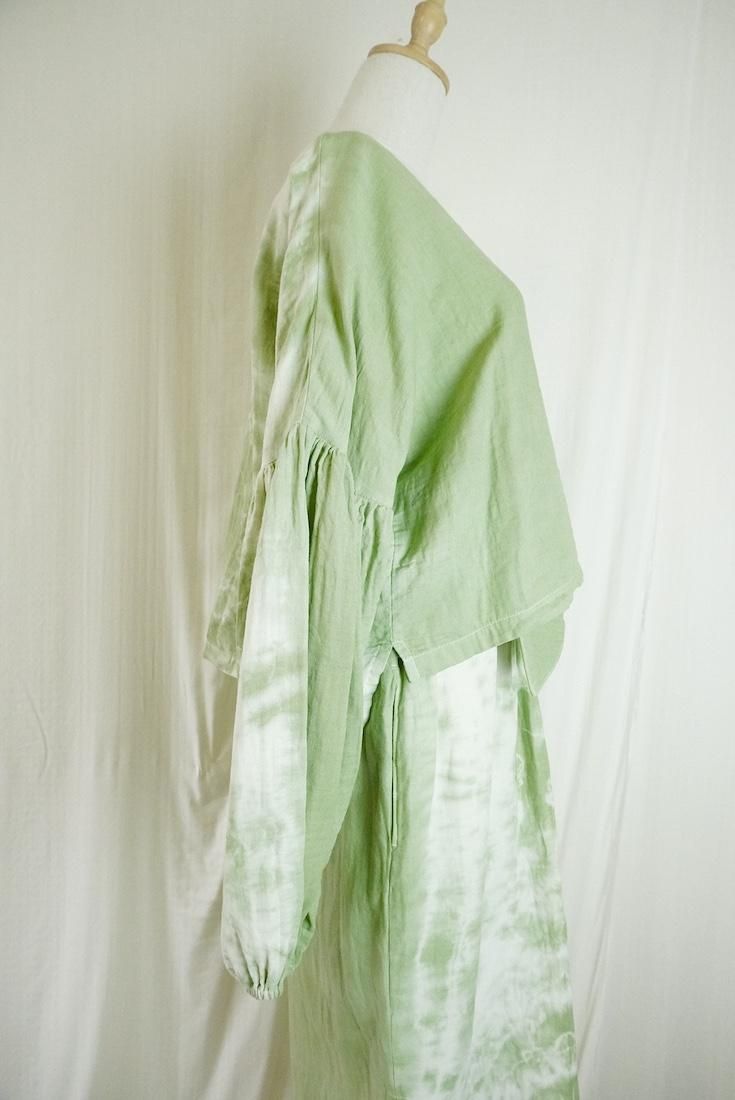 W-Gauze  Puff sleeve top MossGreen