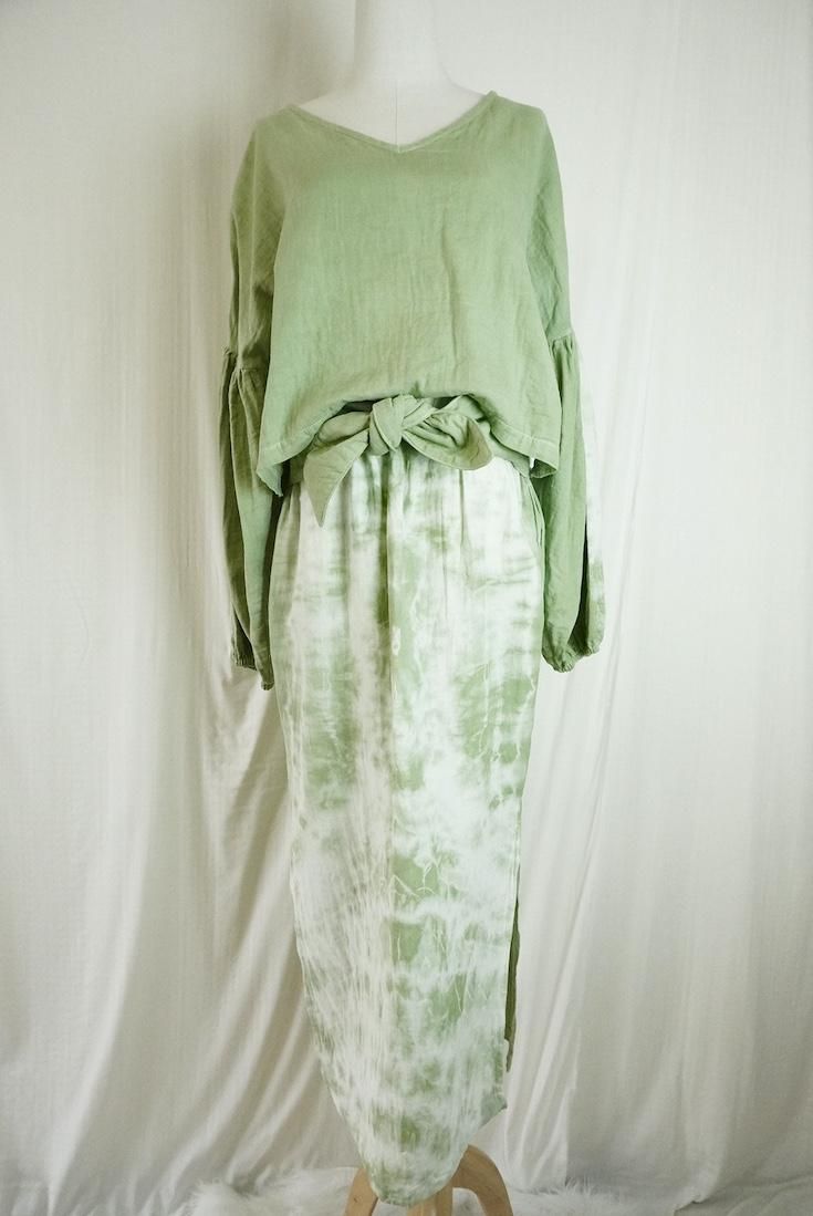 W-Gauze  Puff sleeve top MossGreen