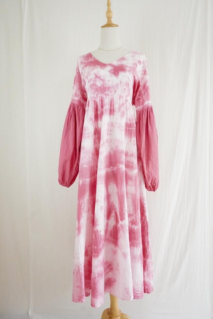 W-gauze Puff sleeve op “ Bougainvillea”