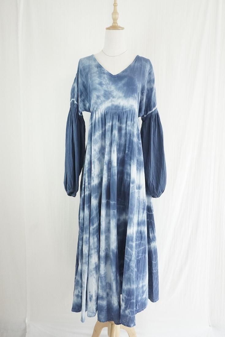 W-gauze Puff sleeve op  Navy