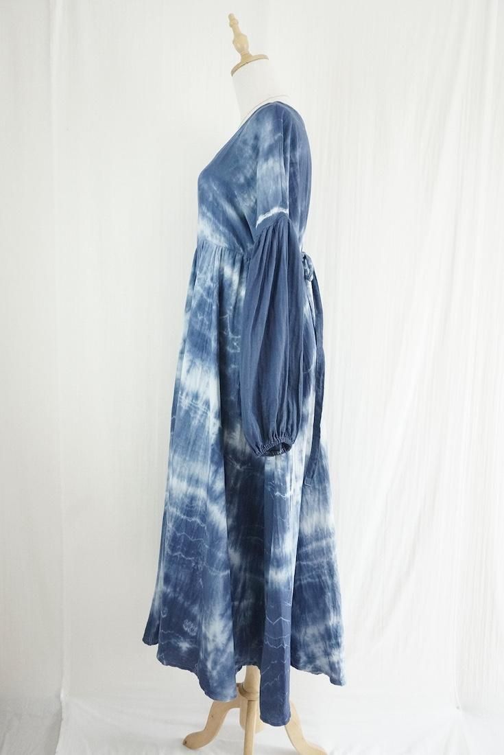 W-gauze Puff sleeve op  Navy