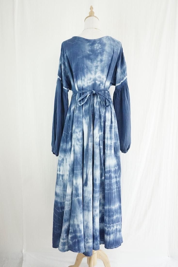 W-gauze Puff sleeve op  Navy