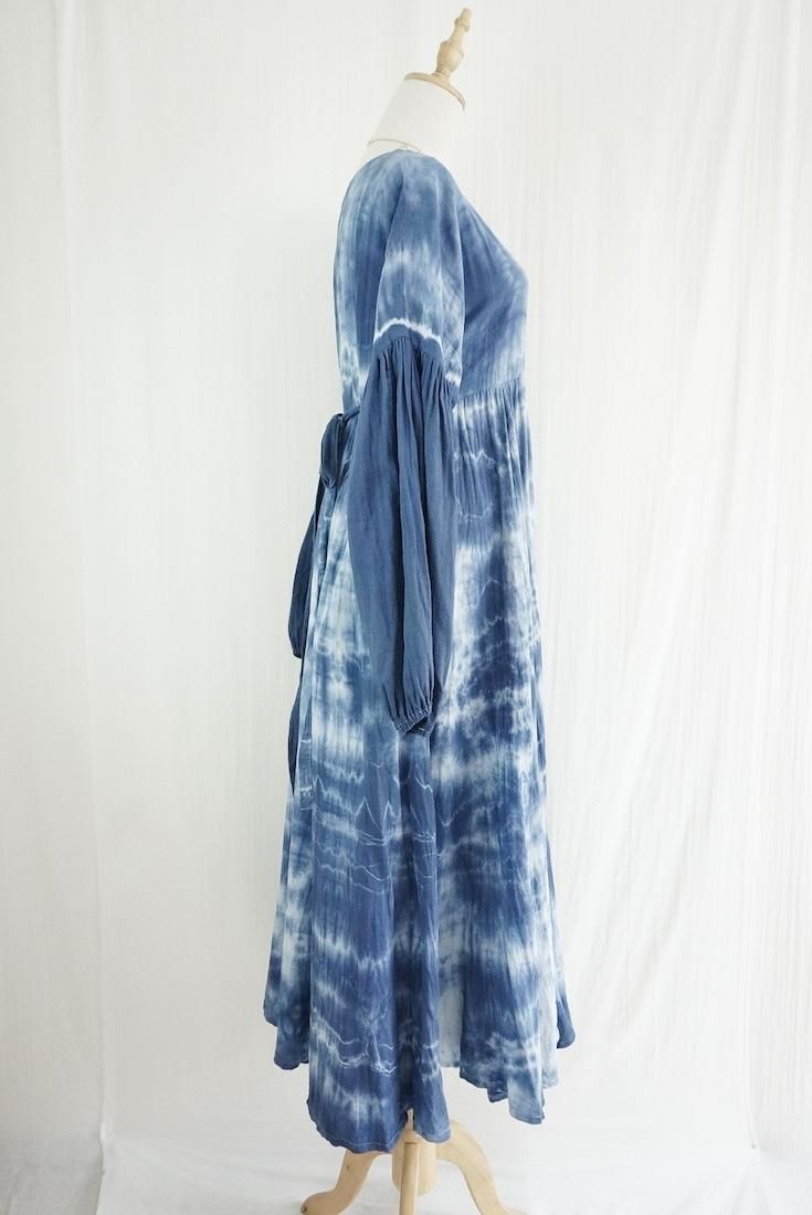 W-gauze Puff sleeve op  Navy