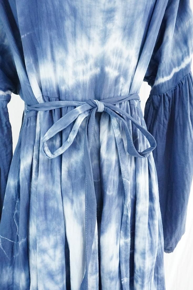 W-gauze Puff sleeve op  Navy
