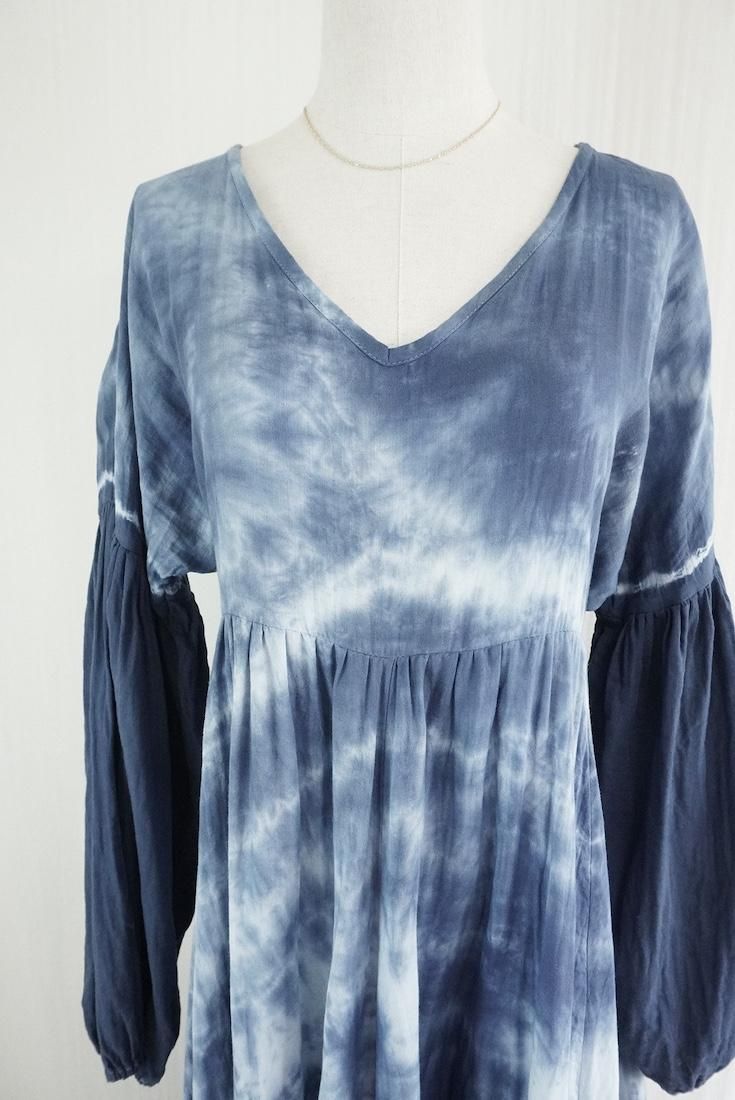 W-gauze Puff sleeve op  Navy