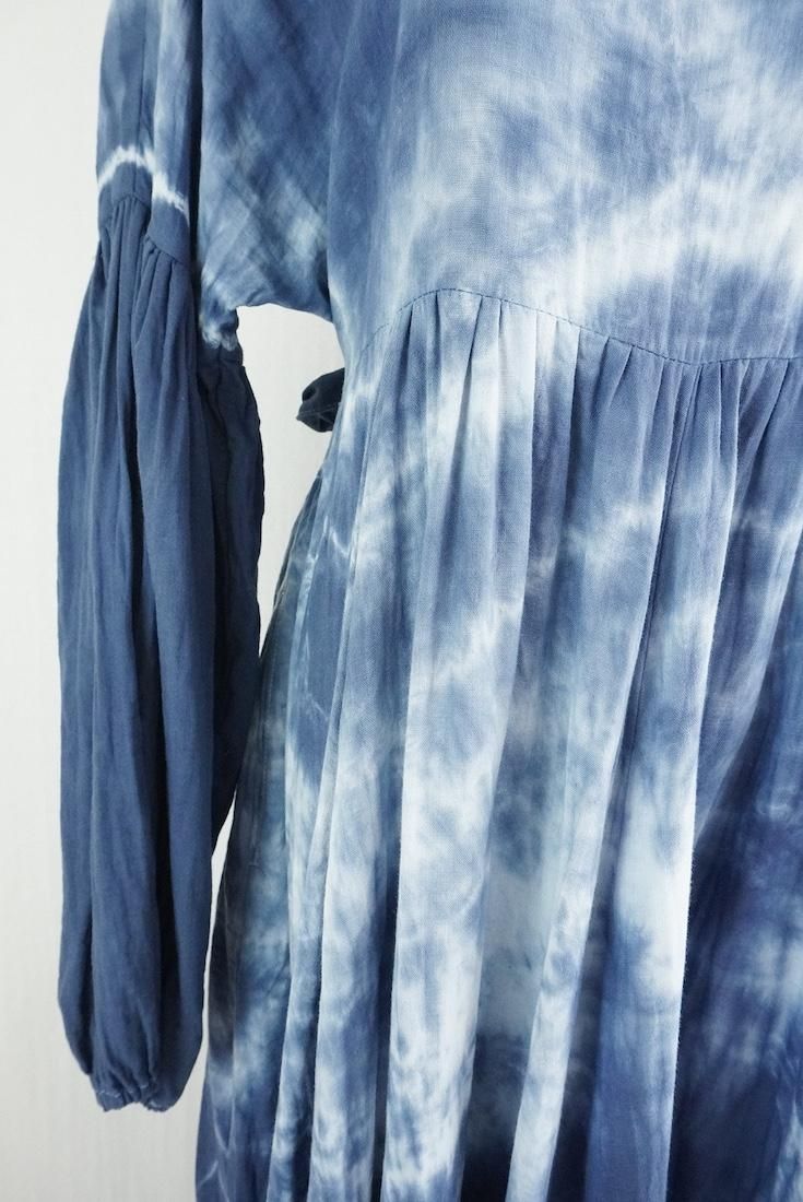 W-gauze Puff sleeve op  Navy