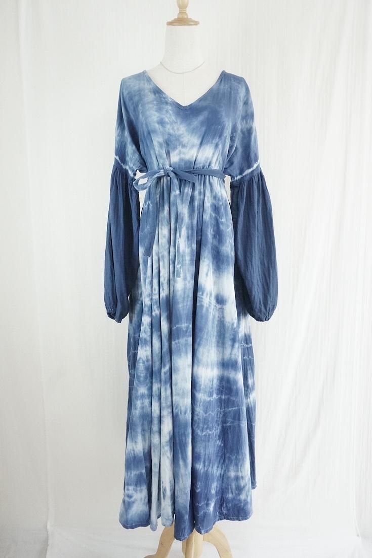 W-gauze Puff sleeve op  Navy