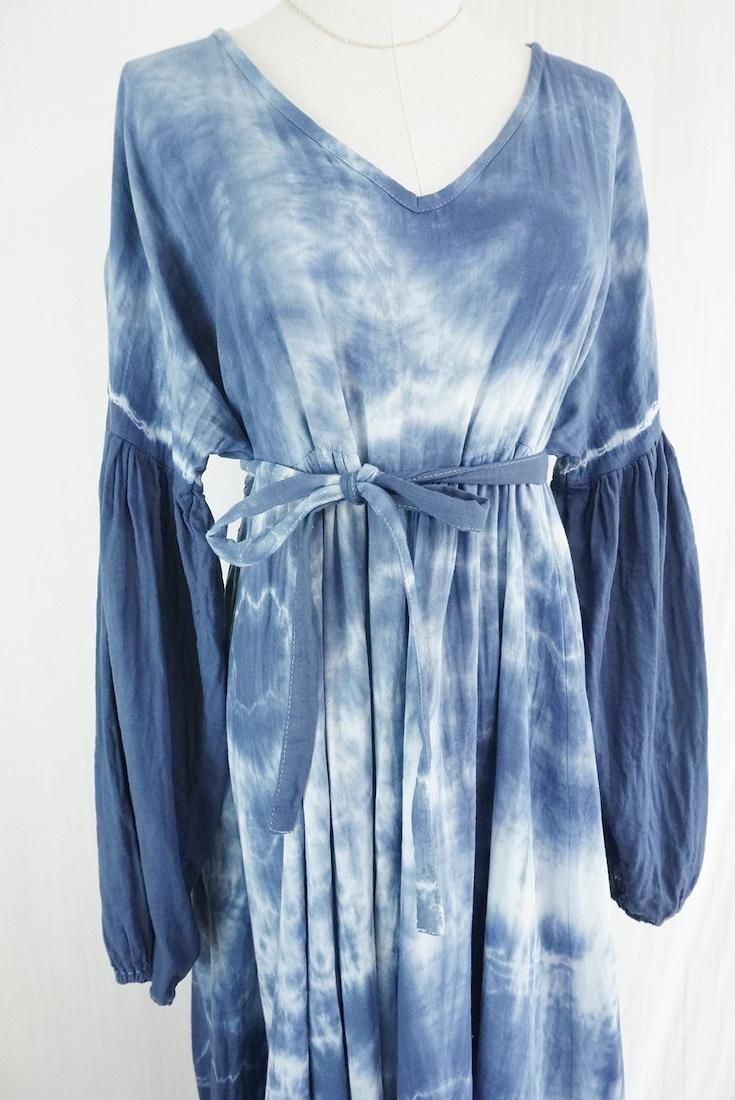 W-gauze Puff sleeve op  Navy