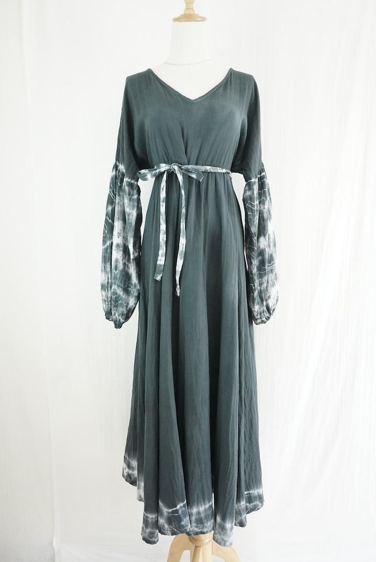 W-gauze Puff sleeve op  Black