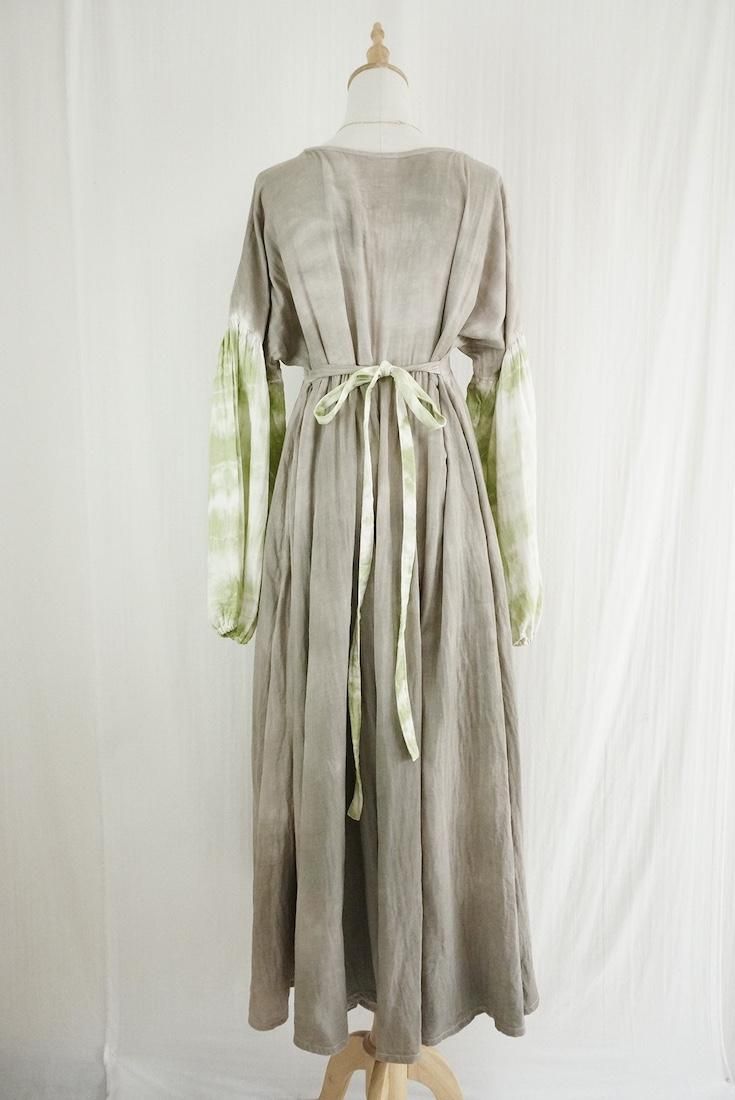 W-gauze Puff sleeve op  Greige x Olive