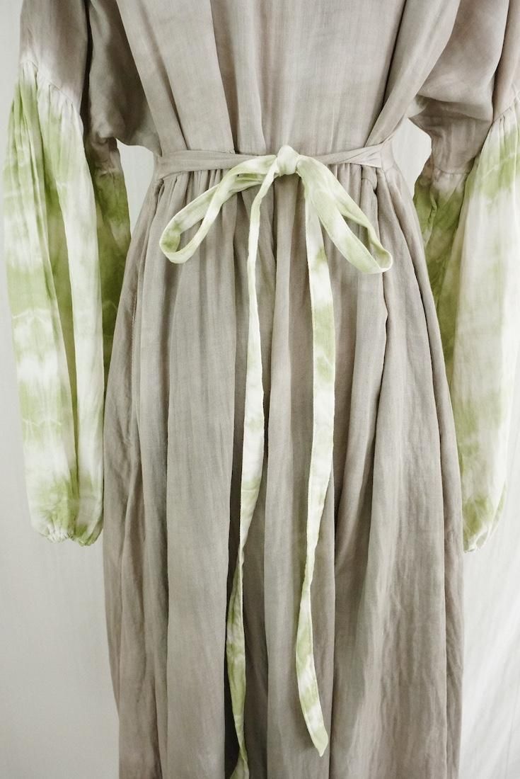 W-gauze Puff sleeve op  Greige x Olive