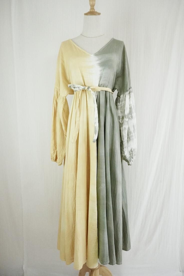 W-gauze Puff sleeve op  GreenTea x Custard