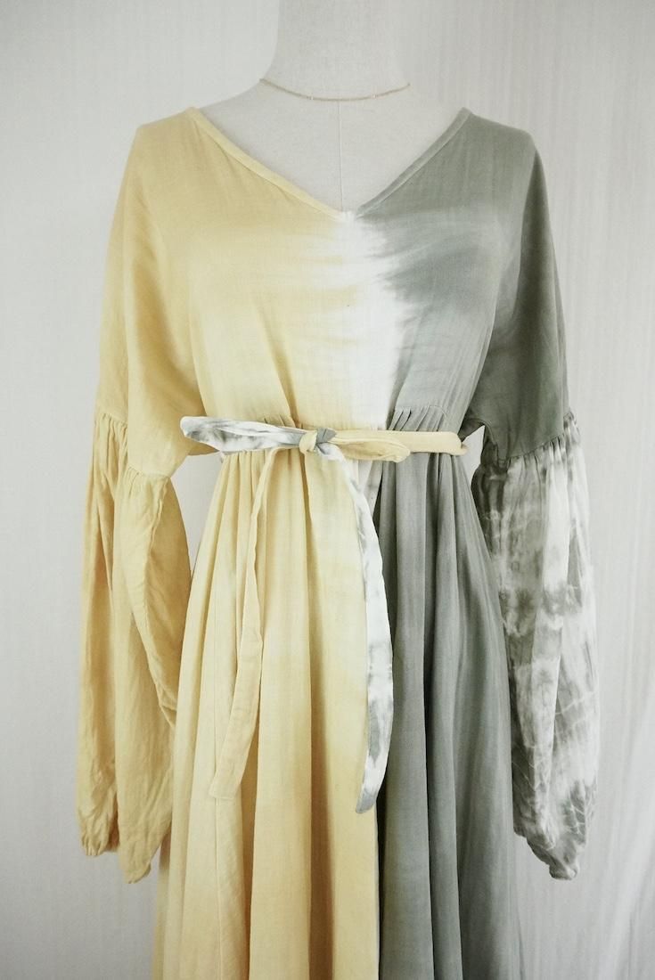 W-gauze Puff sleeve op  GreenTea x Custard