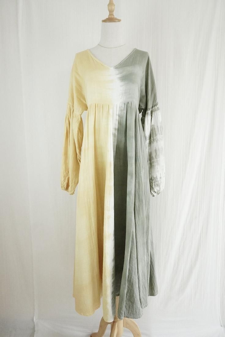 W-gauze Puff sleeve op “ GreenTea x Custard”
